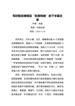 肖迪：写好脱贫摘帽后“衔接转换”的下半篇文章