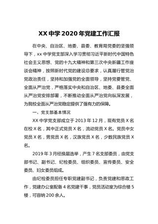 X中学2020年党支部书记抓党建述职报告