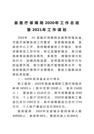 县医疗保障局2020年工作总结暨2021年工作谋划
