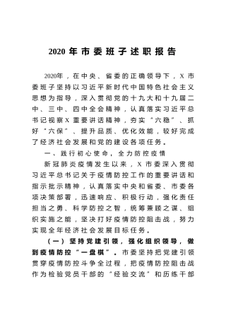 2020年市委班子述职报告
