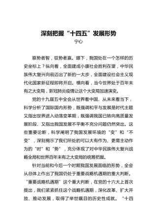【湖南日报】宁心：深刻把握“十四五”发展形势