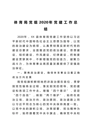 体育局党组2020年党建工作总结