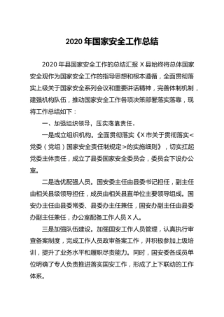 2020年国家安全工作总结