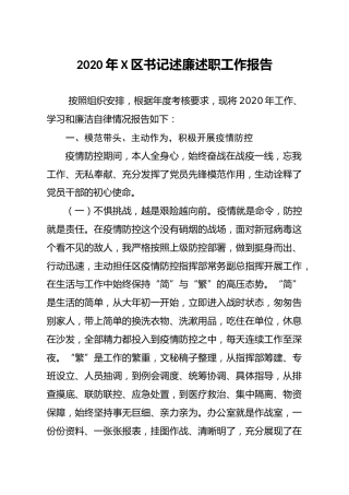 2020年X区书记述廉述职工作报告