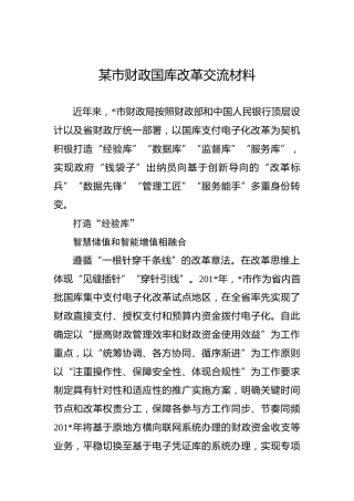 某市财政国库改革交流材料