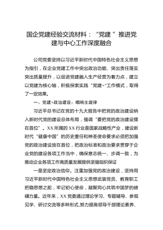 国企党建经验交流材料：“党建”推进党建与中心工作深度融合