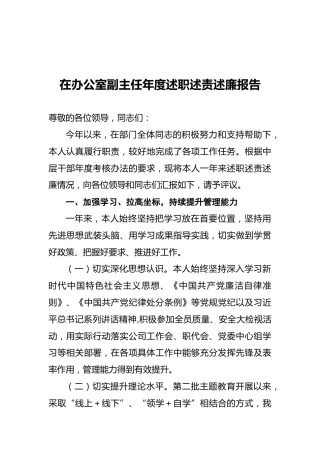 在办公室副主任年度述职述责述廉报告