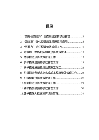 预算绩效管理主题政务信息、工作简报汇编（12篇）（财政局）