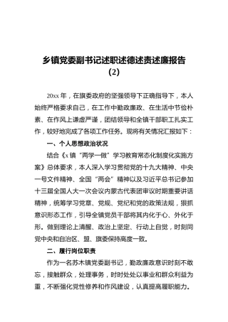 乡镇党委副书记述职述德述责述廉报告（2）