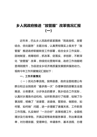 乡人民政府推进“放管服”改革情况汇报（共3篇）
