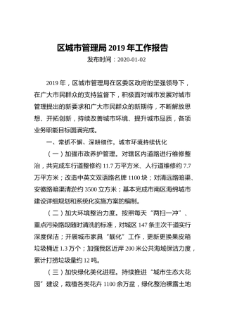 区城市管理局2019年工作报告