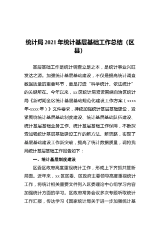 统计局2021年统计基层基础工作总结（区县）