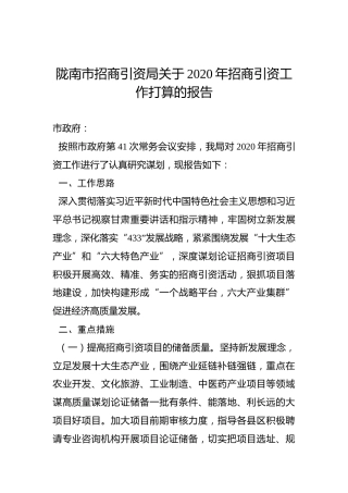 陇南市招商引资局关于2020年招商引资工作打算的报告