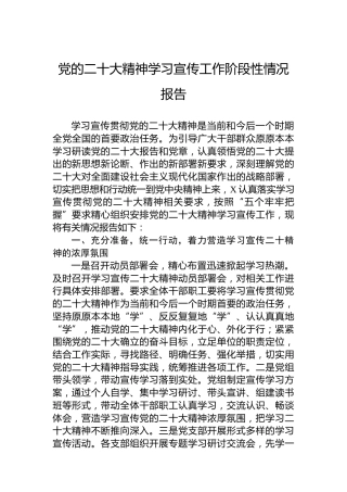 党的二十大精神学习宣传工作阶段性情况报告