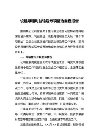 设租寻租利益输送专项整治自查报告