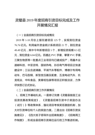 灵璧县2019年度招商引资目标完成及工作开展情况汇报