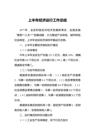 上半年经济运行工作总结