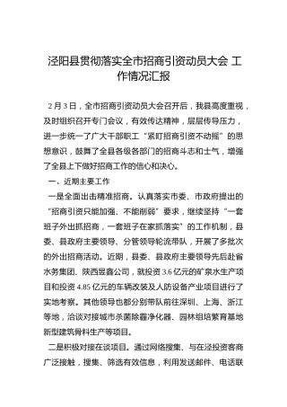 泾阳县贯彻落实全市招商引资动员大会工作情况汇报