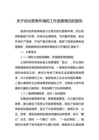关于优化营商环境的工作进展情况的报告