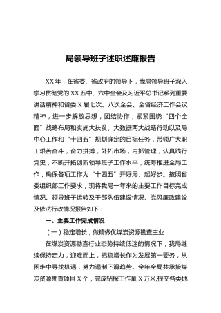 局领导班子述职述廉报告