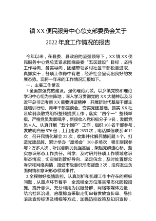 镇XX便民服务中心总支部委员会关于2022年度工作情况的报告