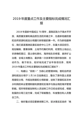 2019年度重点工作及主要指标完成情况汇报