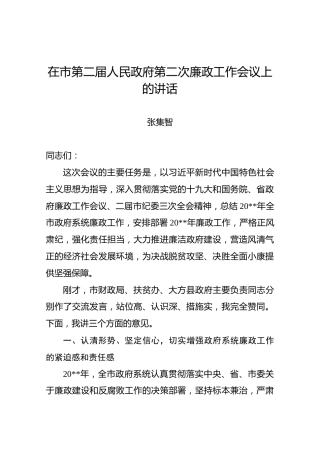 【第二次】在市第二届人民政府第二次廉政工作会议上的讲话