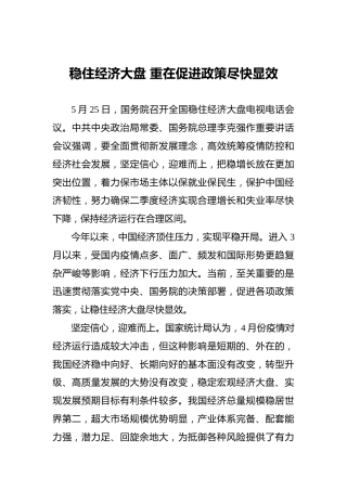 稳住经济大盘重在促进政策尽快显效