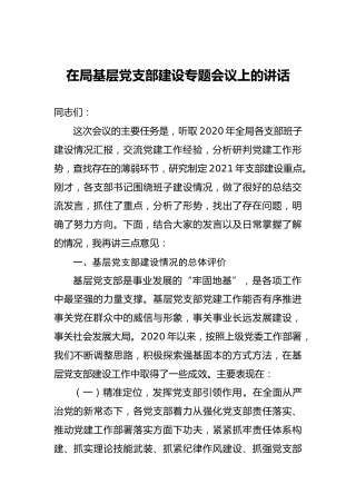 在局基层党支部建设专题会议上的讲话