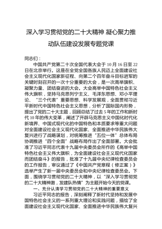 深入学习贯彻党的二十大精神凝心聚力推动队伍建设发展专题党课