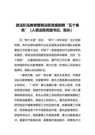政法队伍教育整顿法院党组担纲“五个角色”