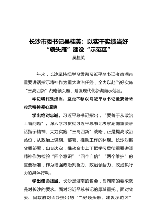 长沙市委书记吴桂英：以实干实绩当好“领头雁”建设“示范区”