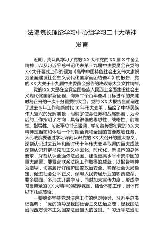 法院院长理论学习中心组学习二十大精神发言