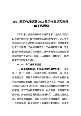 2021年工作总结及2022年工作重点和未来5年工作思路