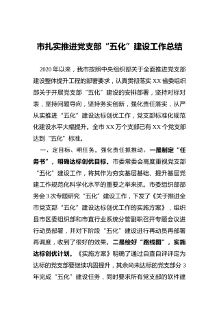 市扎实推进党支部“五化”建设工作总结