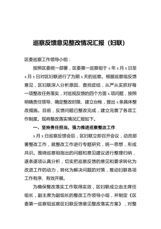 巡察反馈意见整改情况汇报