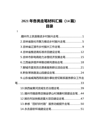 2021年各类走笔材料汇编（14篇）
