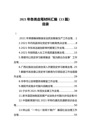 2021年各类走笔材料汇编（13篇）