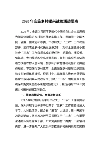 实施乡村振兴战略活动要点
