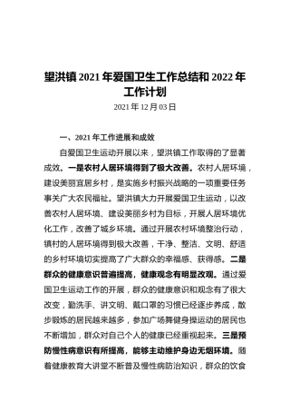2021年爱国卫生工作总结和2022年工作计划
