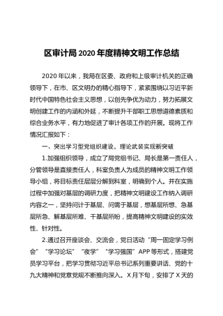 区审计局2020年度精神文明工作总结