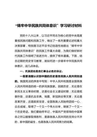 “铸牢中华民族共同体意识”学习研讨材料