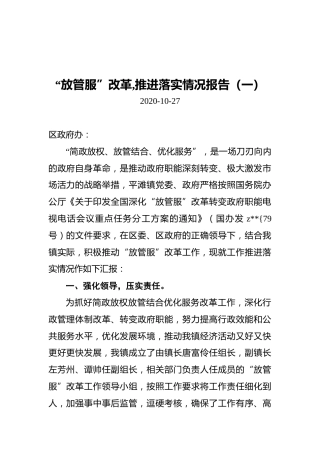 “放管服”改革,推进落实情况报告（共2篇）