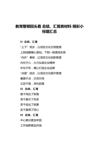 教育整顿回头看总结、汇报类材料精彩小标题汇总