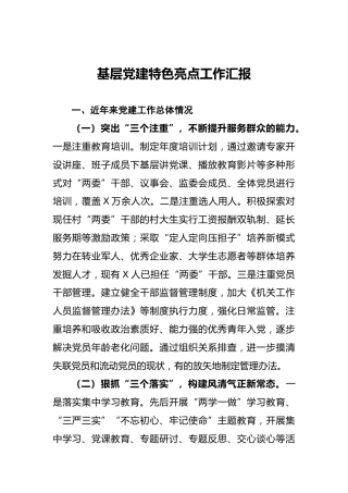 基层党建特色亮点工作汇报