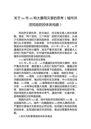关于xx市xx特大暴雨灾害的思考（城市洪涝风险防控体系构建）