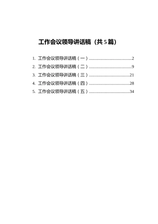 工作会议领导讲话稿汇编（共5篇）