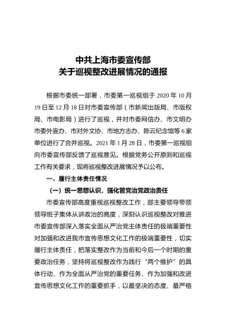 关于巡视整改进展情况的通报