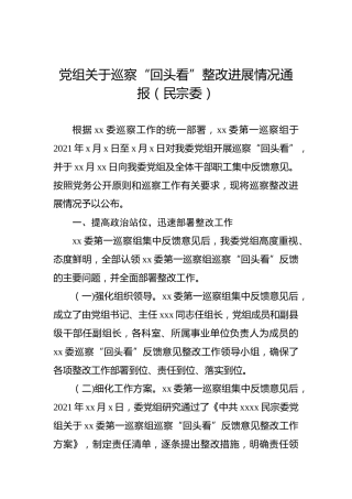 党组关于巡察“回头看”整改进展情况通报
