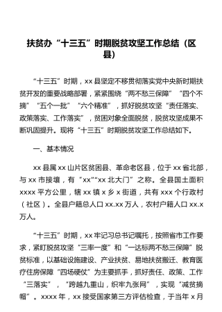 扶贫办“十三五”时期脱贫攻坚工作总结（区县）